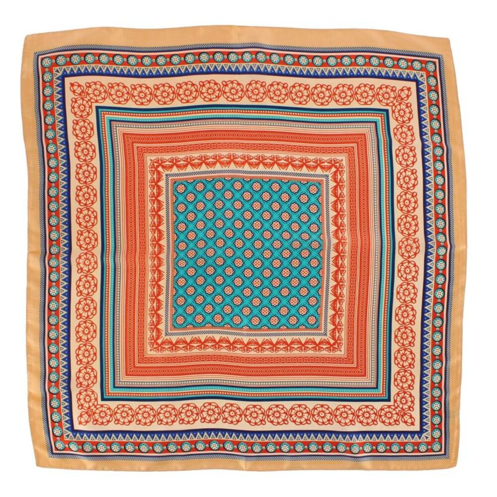 CTM Women's Decorative Vintage Pattern Silky Square Scarf